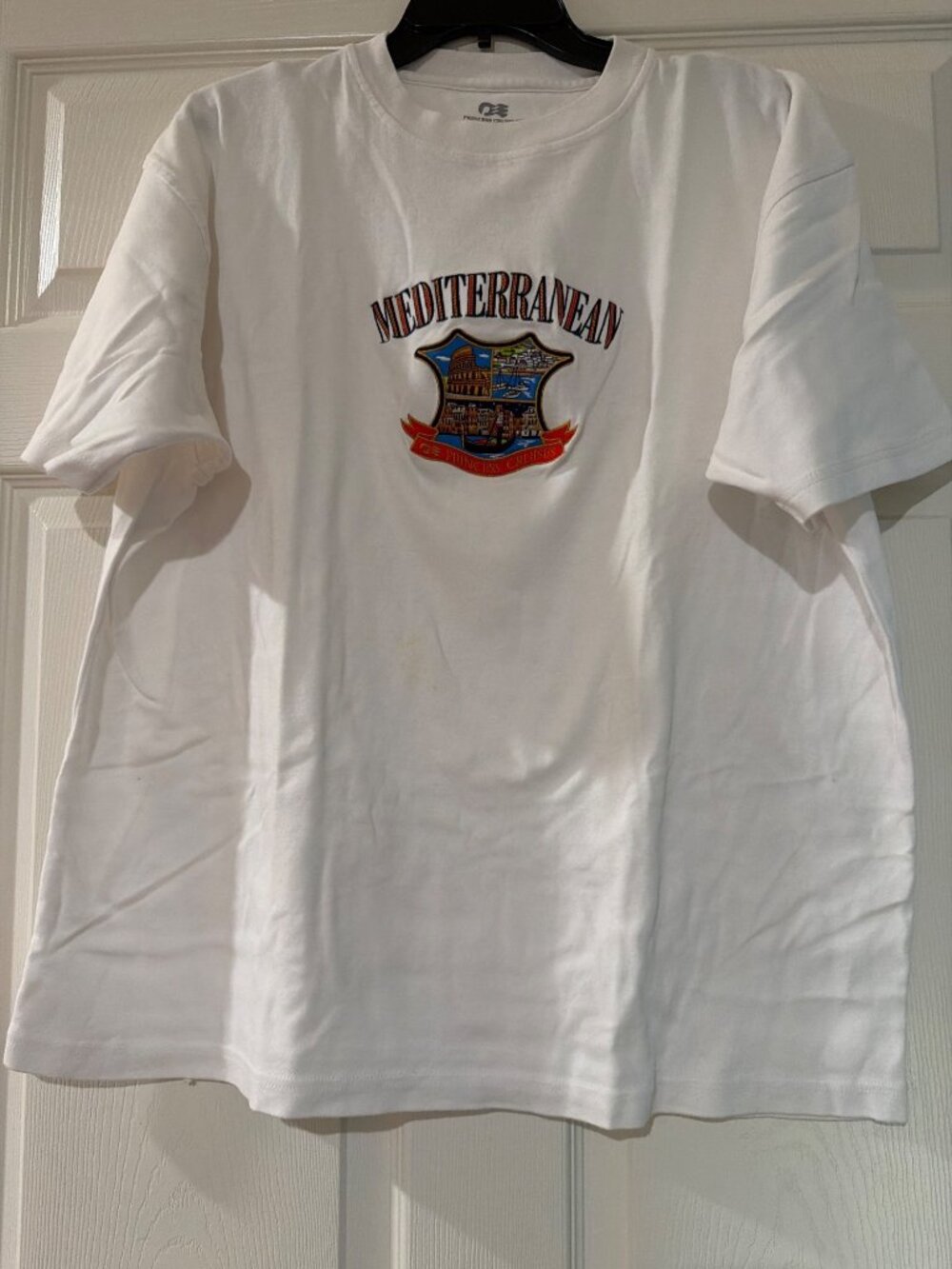 Princess Cruises Mediterranean White T-Shirt XL 100% Cotton Short Sleeve Embroid